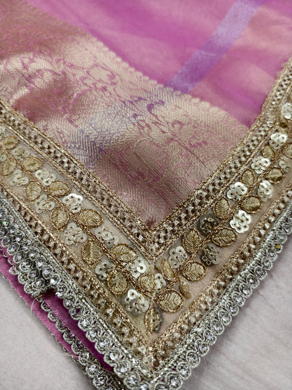 Hot Pink Designer Tissue Silk Saree with Hand Zardozi Work