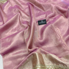 Hot Pink Designer Tissue Silk Saree with Hand Zardozi Work