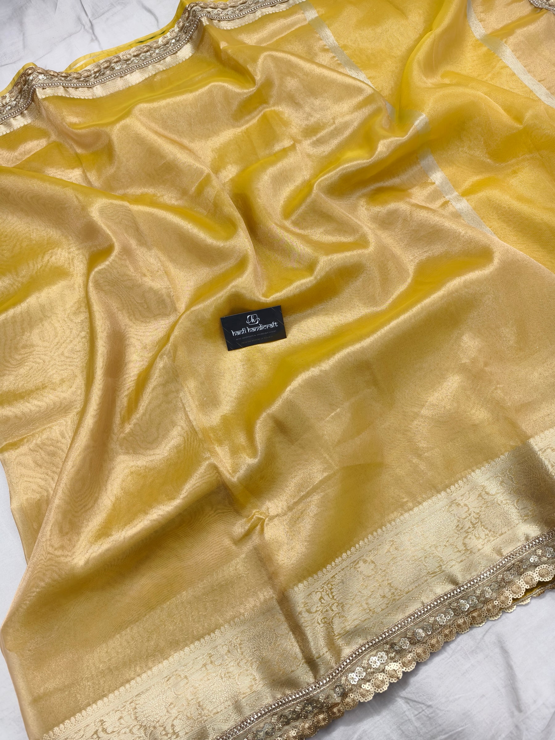 Janhvi Kapoor Inspired Yellow Gold Soft Tissue Silk Saree | Unstitched Blouse Piece