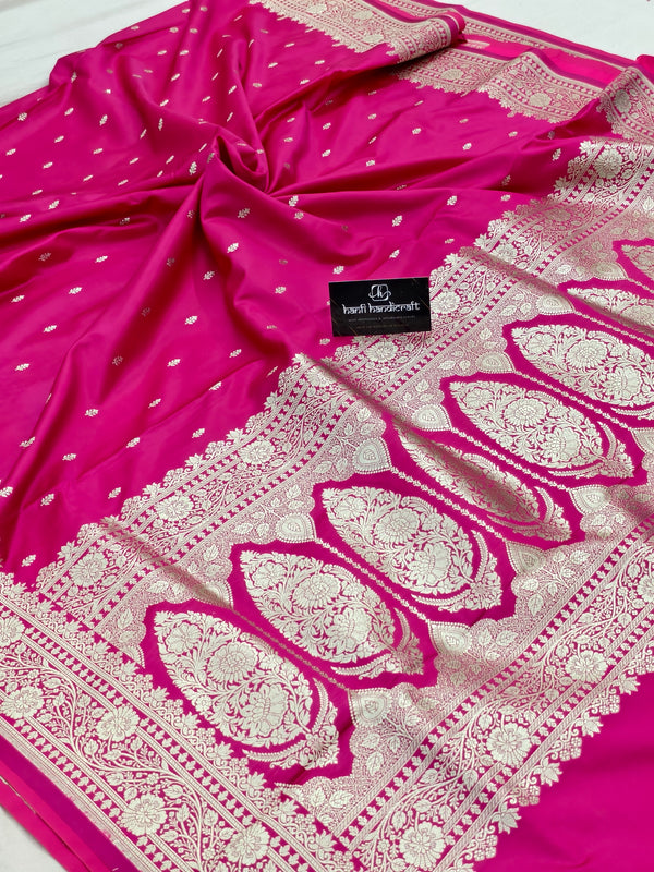 Rani pink Aesthetic Banarasi Mashru Silk Soft Saree | Chunri Buti Saree