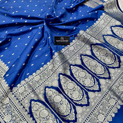 Royal blue Aesthetic Banarasi Mashru Silk Soft Saree | Chunri Buti Saree