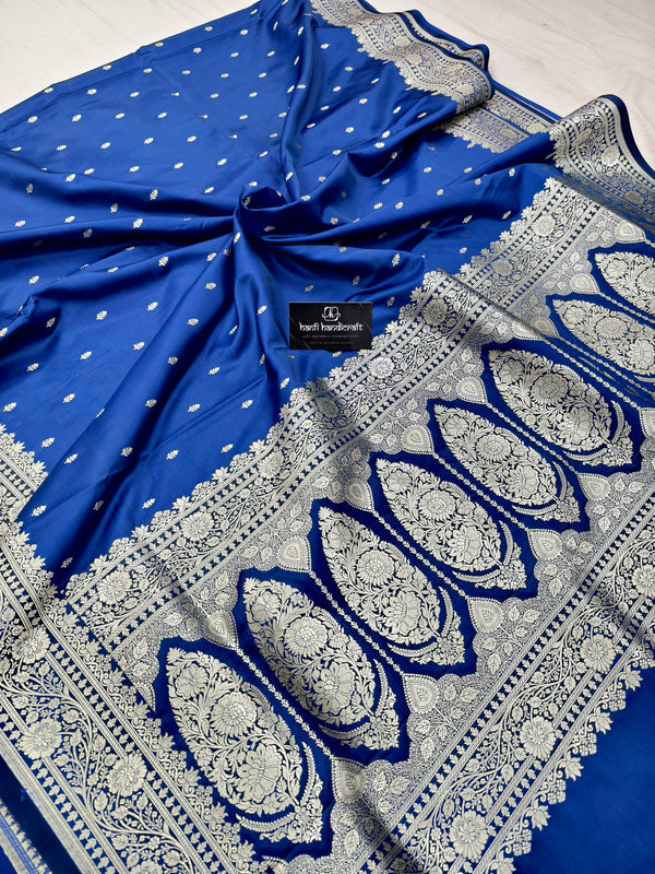 Royal blue Aesthetic Banarasi Mashru Silk Soft Saree | Chunri Buti Saree