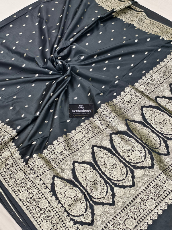 Black Aesthetic Banarasi Mashru Silk Soft Saree | Chunri Buti Saree