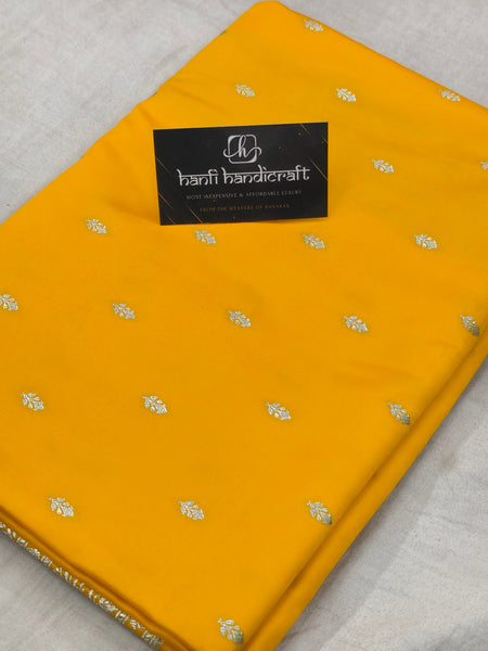 Yellow Gold Aesthetic Banarasi Mashru Silk Soft Saree | Chunri Buti Saree
