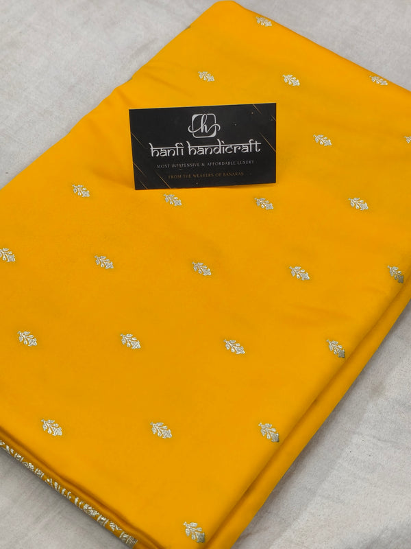 Yellow Gold Aesthetic Banarasi Mashru Silk Soft Saree | Chunri Buti Saree