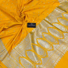 Yellow Gold Aesthetic Banarasi Mashru Silk Soft Saree | Chunri Buti Saree