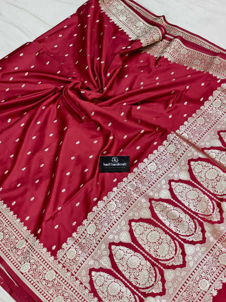 Blood red Aesthetic Banarasi Mashru Silk Soft Saree | Chunri Buti Saree