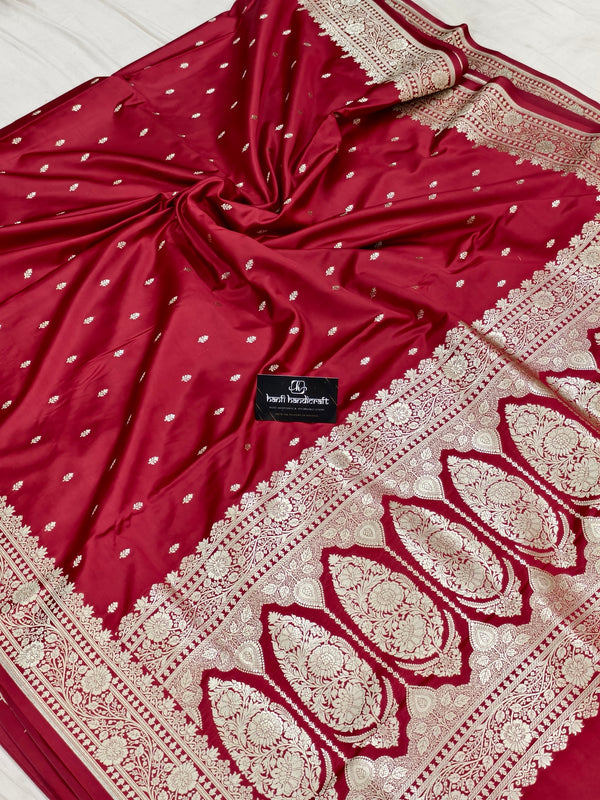 Blood red Aesthetic Banarasi Mashru Silk Soft Saree | Chunri Buti Saree