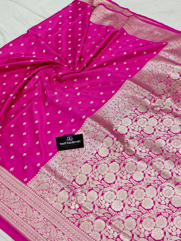 Rani pink Aesthetic Banarasi Mashru Silk Soft Saree | Chunri Buti Saree