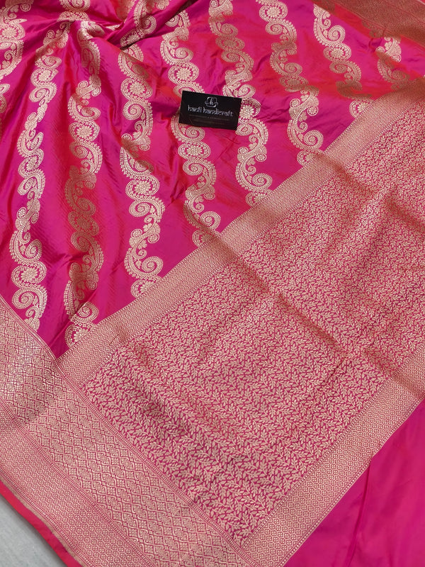 Rose Pink Banarasi Handloom Pure Katan Silk Saree | Modern Aada Design