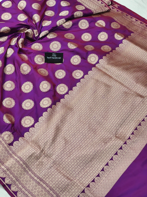 Purple Blue Banarasi Handloom Pure Katan Silk Saree | Modern Aada Design