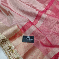 Shanaya Kapoor Inspired Strawberry Pink Soft Tissue Silk Saree with Zardozi Handwork Borders