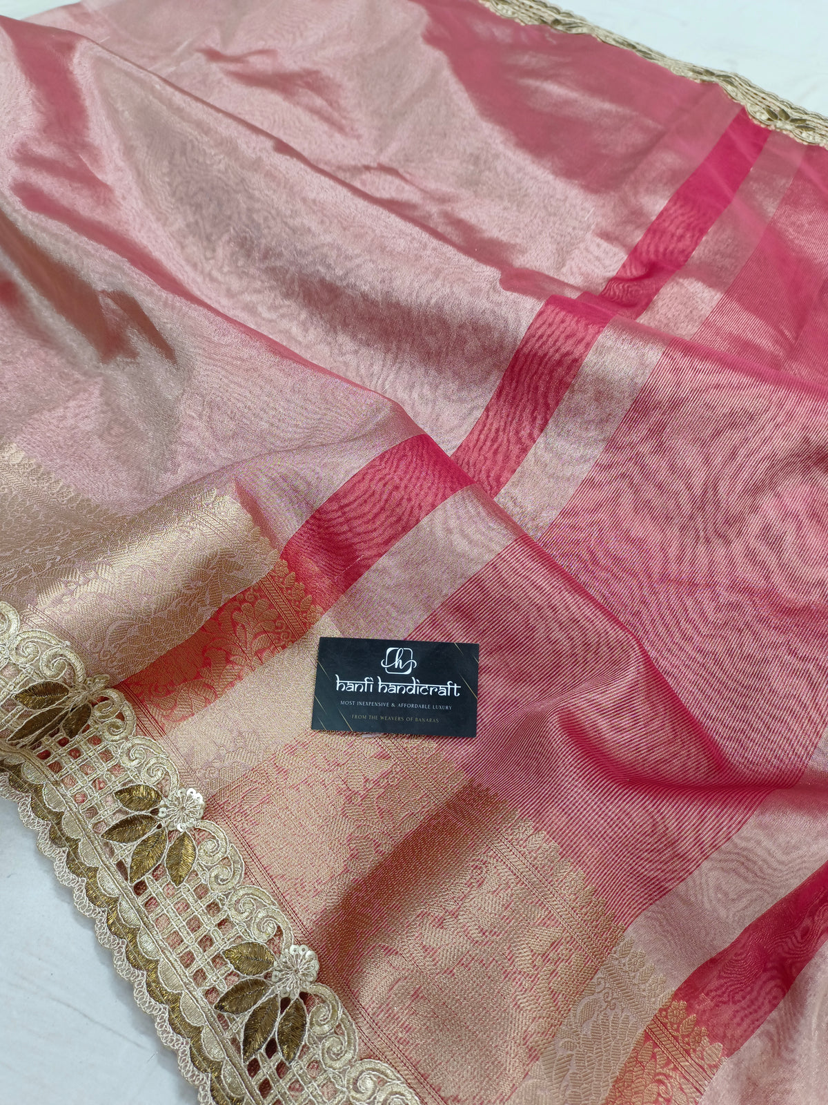Shanaya Kapoor Inspired Strawberry Pink Soft Tissue Silk Saree | Unstitched Blouse Piece