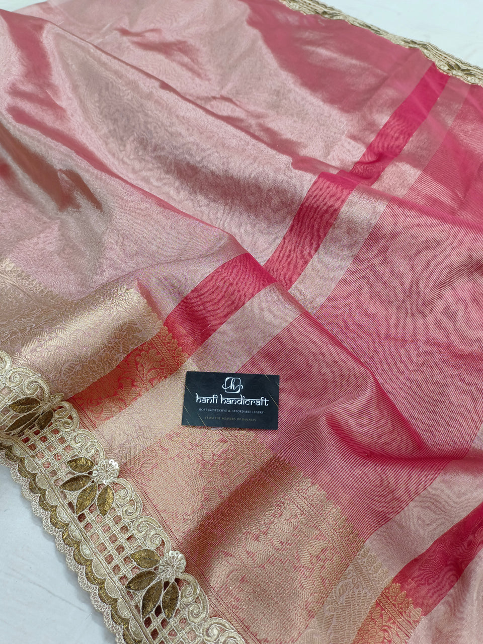 Shanaya Kapoor Inspired Strawberry Pink Soft Tissue Silk Saree | Unstitched Blouse Piece