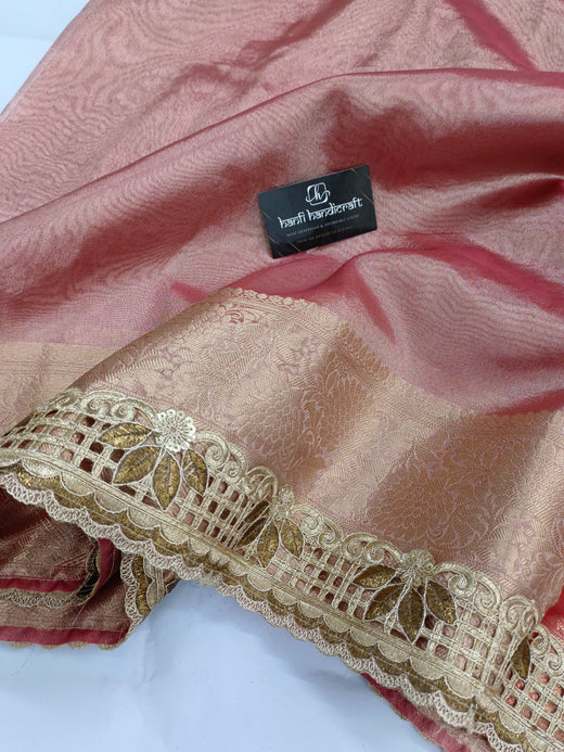 Shanaya Kapoor Inspired Strawberry Pink Soft Tissue Silk Saree | Unstitched Blouse Piece