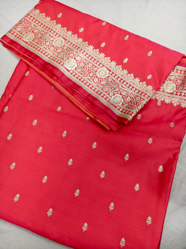 Strawberry Pink Aesthetic Banarasi Mashru silk soft saree| Chunri Buti Saree