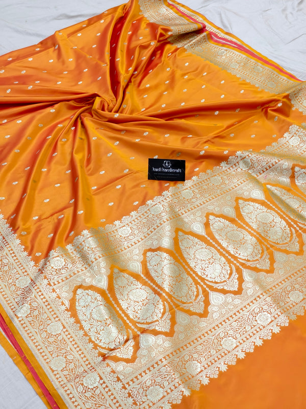 Mustard Gold Aesthetic Banarasi Mashru silk soft saree| Chunri Buti Saree