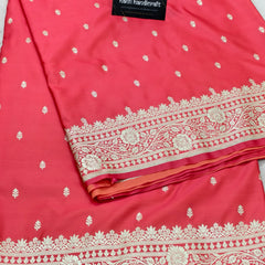 Strawberry Pink Aesthetic Banarasi Mashru silk soft saree| Chunri Buti Saree