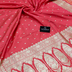 Strawberry Pink Aesthetic Banarasi Mashru silk soft saree| Chunri Buti Saree