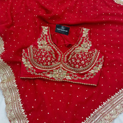 Shweta Tiwari Inspired Designer Georgette Saree With Embroidered Blouse Free Size
