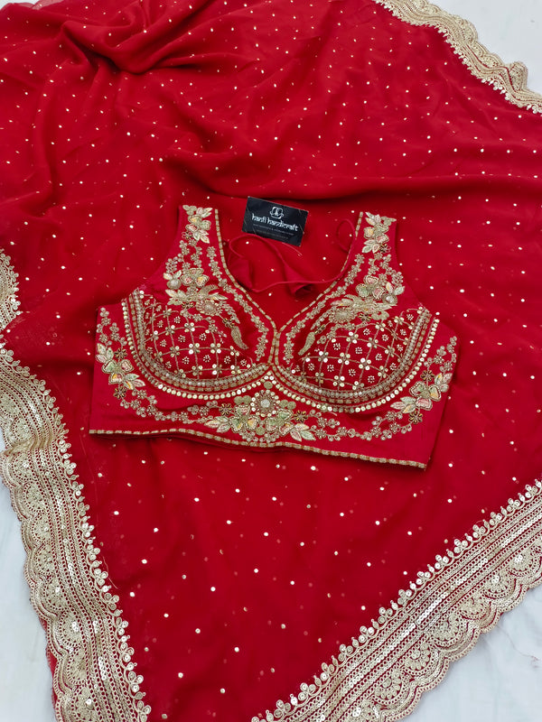 Shweta Tiwari Inspired Designer Georgette Saree With Embroidered Blouse Free Size