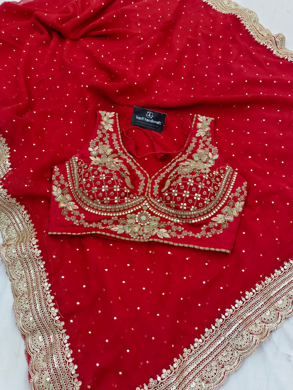 Shweta Tiwari Inspired Designer Georgette Saree With Embroidered Blouse Free Size