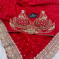 Shweta Tiwari Inspired Designer Georgette Saree With Embroidered Blouse Free Size