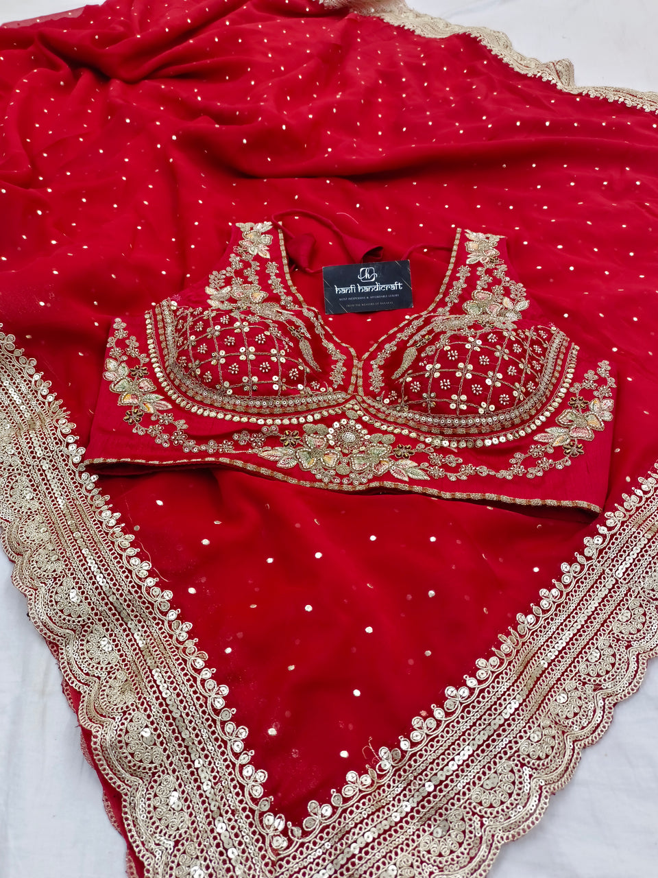 Shweta Tiwari Inspired Designer Georgette Saree With Embroidered Blouse Free Size