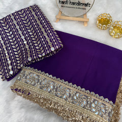 Violet Purple Zarmina Designer Mirror Work Georgette Saree