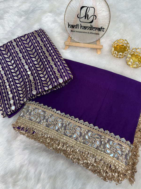 Violet Purple Zarmina Designer Mirror Work Georgette Saree