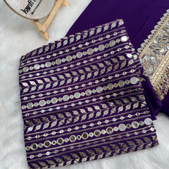 Violet Purple Zarmina Designer Mirror Work Georgette Saree