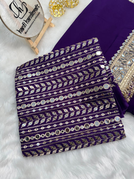 Violet Purple Zarmina Designer Mirror Work Georgette Saree
