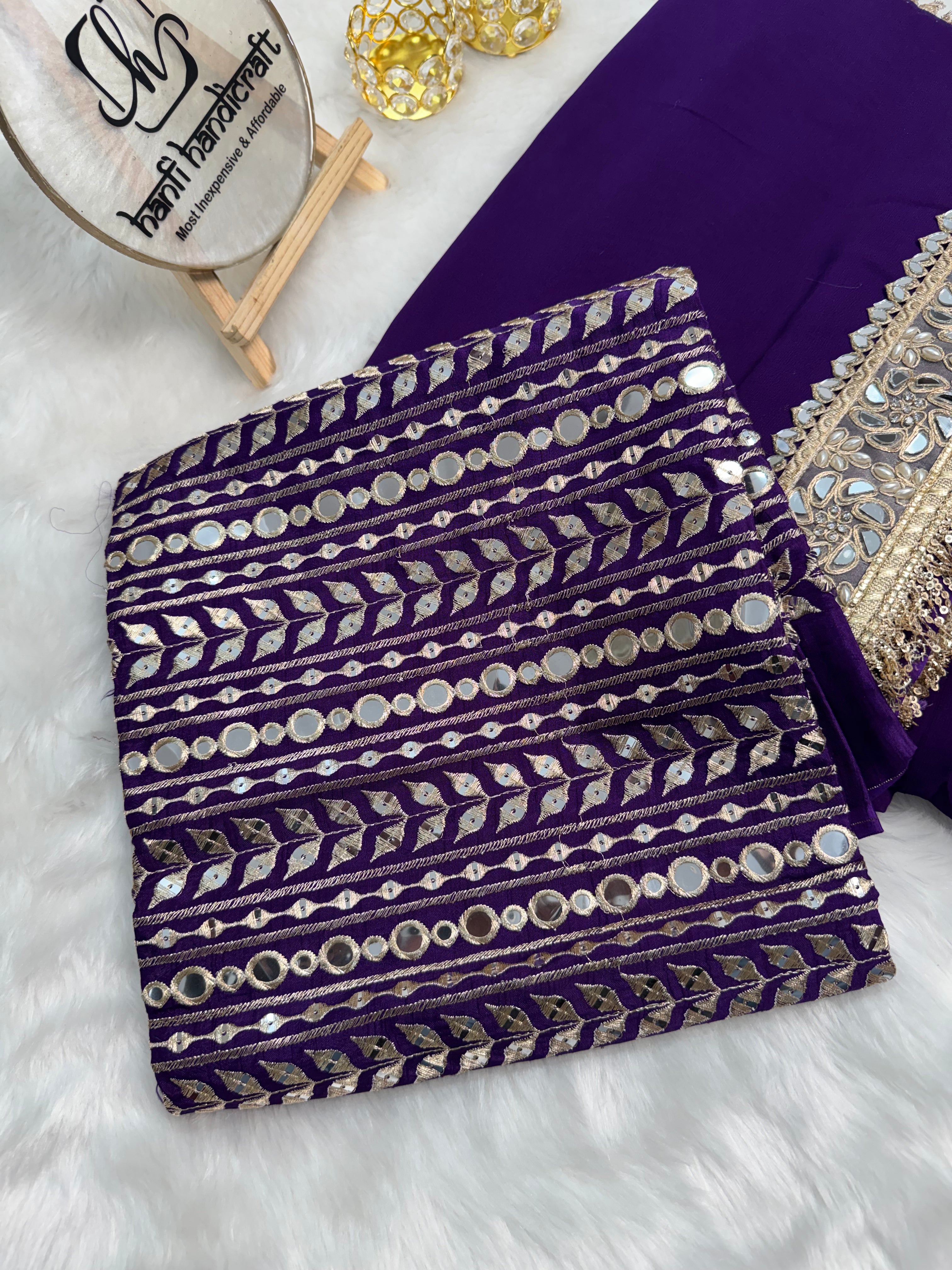 Violet Purple Zarmina Designer Mirror Work Georgette Saree