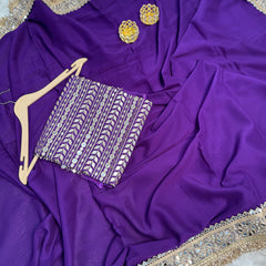 Violet Purple Zarmina Designer Mirror Work Georgette Saree