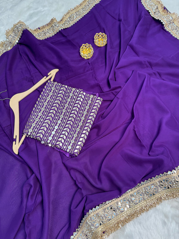 Violet Purple Zarmina Designer Mirror Work Georgette Saree