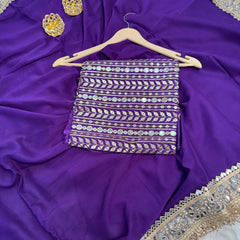 Violet Purple Zarmina Designer Mirror Work Georgette Saree