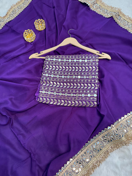 Violet Purple Zarmina Designer Mirror Work Georgette Saree