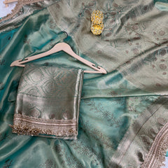 Sea Green Ranibagh Swarovski Work Banarasi Tissue Silk Saree