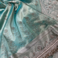 Sea Green Ranibagh Swarovski Work Banarasi Tissue Silk Saree