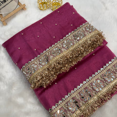 Fuscia Pink Noor-e-Zar Pearl Motif Handwork Saree