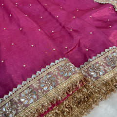 Fuscia Pink Noor-e-Zar Pearl Motif Handwork Saree