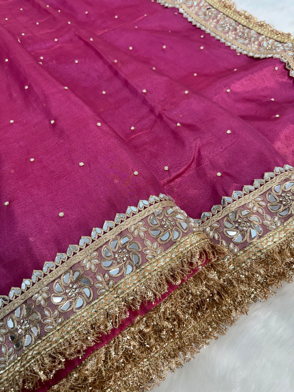 Fuscia Pink Noor-e-Zar Pearl Motif Handwork Saree