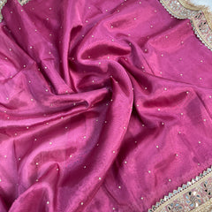 Fuscia Pink Noor-e-Zar Pearl Motif Handwork Saree