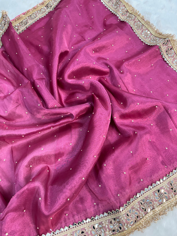 Fuscia Pink Noor-e-Zar Pearl Motif Handwork Saree