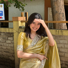 Yellow Gold Banarasi Rajkumari Mirror Work Tissue Silk Saree
