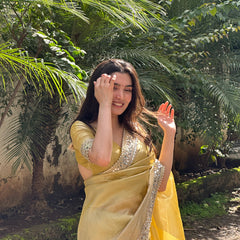 Yellow Gold Banarasi Rajkumari Mirror Work Tissue Silk Saree