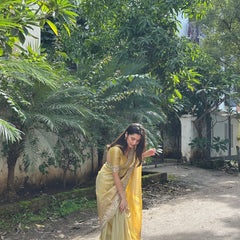 Yellow Gold Banarasi Rajkumari Mirror Work Tissue Silk Saree