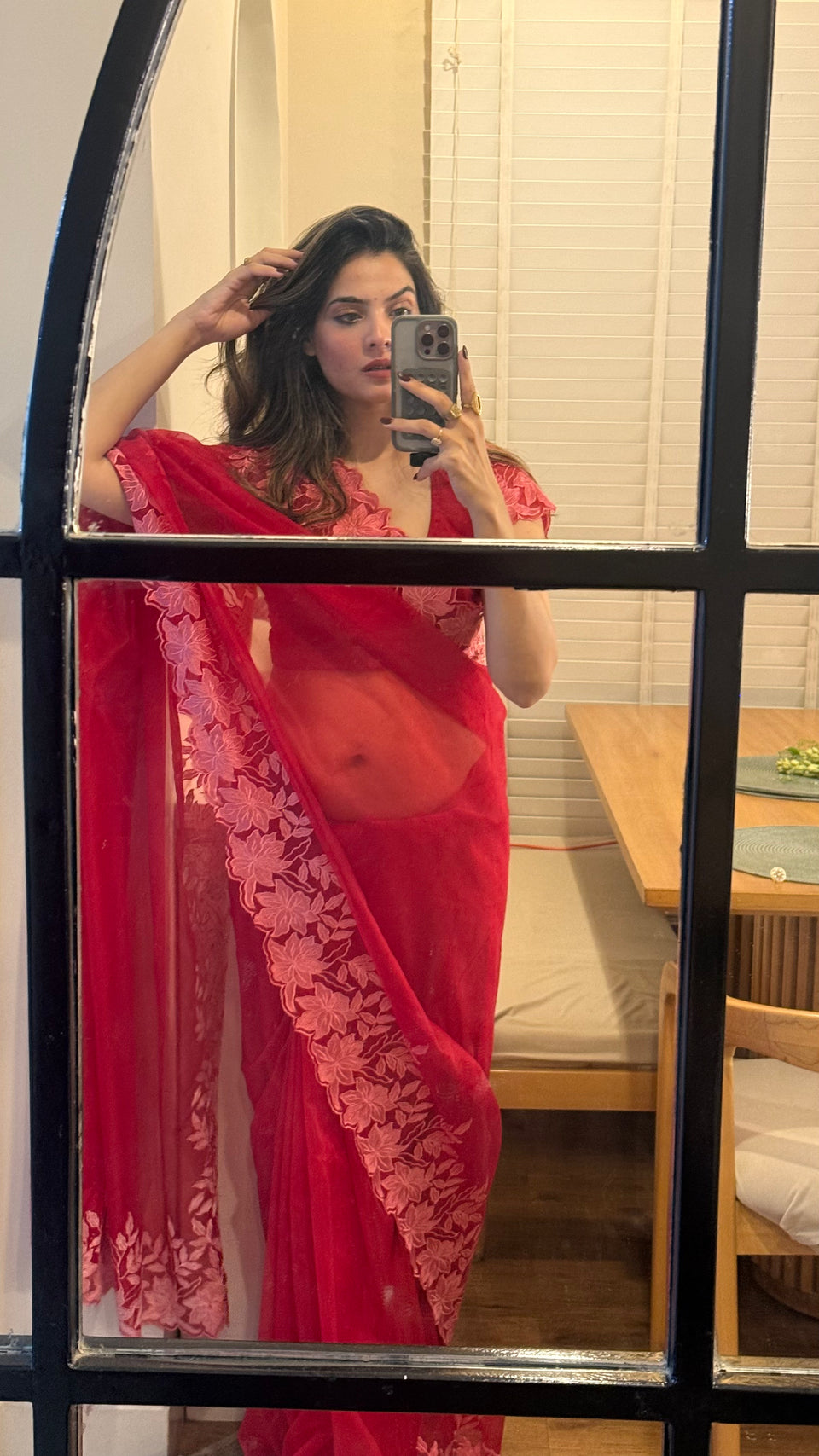 Scarlet Petal Embroidered Cutwork Soft Organza Saree