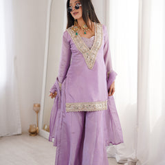 Orchid Lavender Afsara Mirror Work Tissue Sharara Suit Set