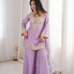 Orchid Lavender Afsara Mirror Work Tissue Sharara Suit Set